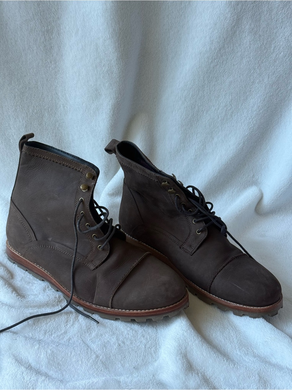 Ben Sherman Dark Brown Leather Lace-Up Cap-Toe Boots